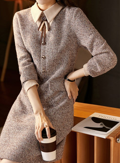 Hot Turn-Down Collar Woolen Pencil Dresses