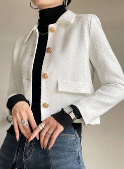 Turn-Down Collar Metal Button Cropped Women's Coats & Jackets