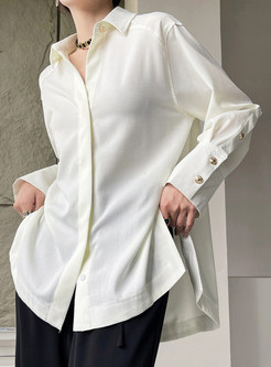 Elegant Long Sleeve Metal Button White Blouses For Women