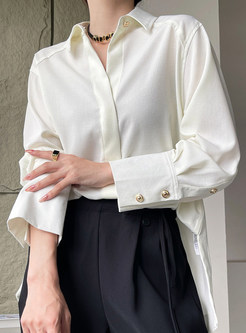 Elegant Long Sleeve Metal Button White Blouses For Women