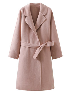 Minimalist Large Lapels Wool Blend Belted Long Coats Womens