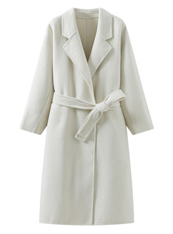 Minimalist Large Lapels Wool Blend Belted Long Coats Womens