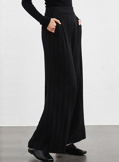 Solid Color Knitted Wide Leg Pants Womens