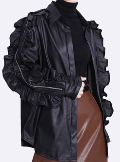 Premium Distored Selvedge Single-Breasted Leather Blazer Women