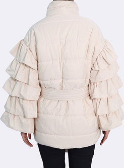 Fantasy Frill Trim Snap Button Front Puffer Jackets Women