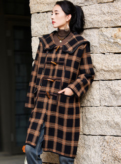 Lapel Woolen Plaid Chunky Womens Coats
