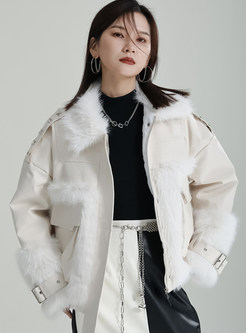 Exclusive Fur Collar PU Cropped Chunky Shearling Coats Womens
