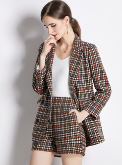 Classic Houndstooth Double-Breasted Dressy Pant Suits 