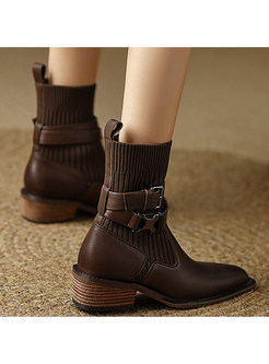 Minimalist Square Toe Knitted Splicing Ankle Boots For Women