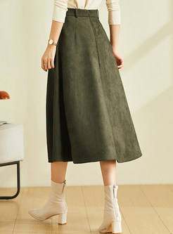 Solid Color Thickened Big Hem Midi Skirts For Women