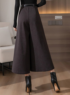 Wool Blend Solid Color High Waisted Culottes Pants Womens