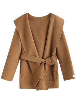 Elegant Hooded Belted Womens Coats
