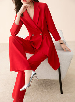 Fashion Lapel Solid Color Dress Suits For Women