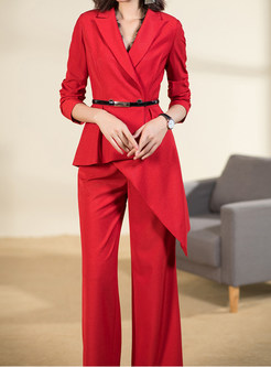Fashion Lapel Solid Color Dress Suits For Women