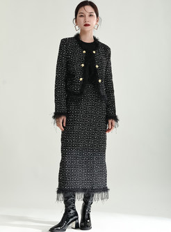 Exclusive Fringes-Trimmed Tweed Skirt Suits For Women
