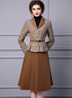 Business Duffle Single-Breasted Coats & Solid Color A-Line Skirts