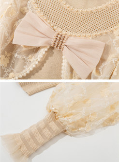 Distored Selvedge Mockneck Bow-Embellished Tops For Women