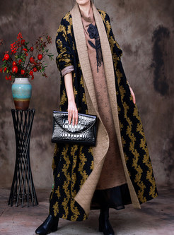 Retro Intarsia Chunky Womens Long Coats