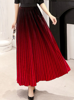 Simple Gradient Velvet Pleated Women Long Skirts
