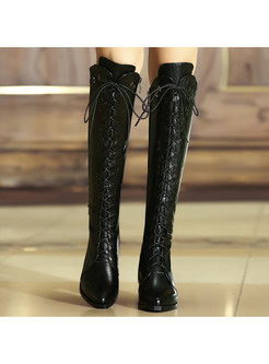 Vintage Lace-Up Fastening Block Heels Mid Calf Boots For Women
