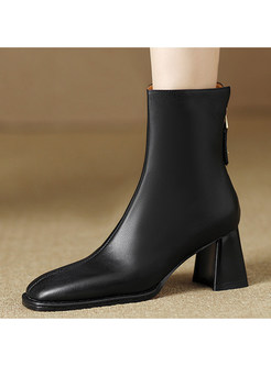 Elegant Full Zip Chunky Heel Ankle Boots For Women