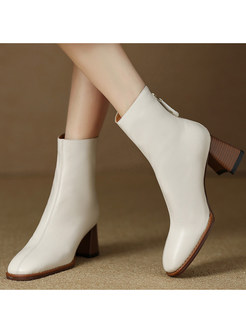 Elegant Full Zip Chunky Heel Ankle Boots For Women