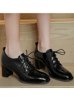 Vintage Block Heels Round Toe Lace Up Women Shoes