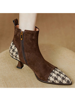 Vintage Pointed Toe Plaid Patch Womens Bootie