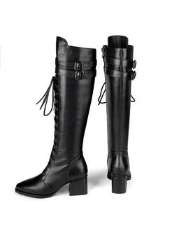 Heavyweight Block Heel Lace-Up Fastening Mid Calf Boots For Women