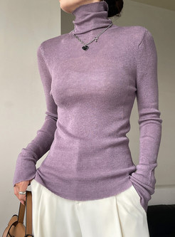 High Neck Solid Color Mid-Gauge Womens Knit Jumper