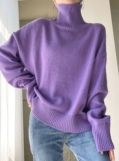 High Neck Soft Ribbed-Knit Minimalist Womens Sweaters