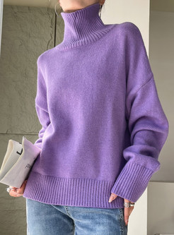 High Neck Soft Ribbed-Knit Minimalist Womens Sweaters