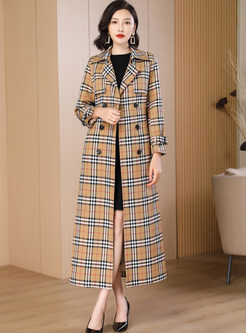 Classic-Fit Plaid Large Lapels Long Coats Long Coats