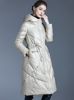 Relaxed Hooded Drawstring Waist Puffer Coats For Women