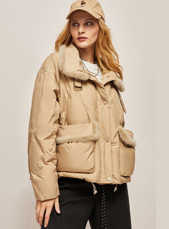 Boxy Drawcord Fur-Trimmed Cropped Down Jackets Womens