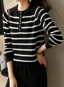 Relaxed Crewneck Striped Sweaters For Women