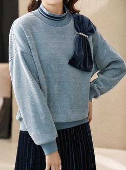 Mockneck Bow-Embellished Comfort Sweatshirts For Women