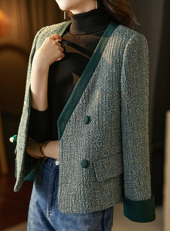 V-Neck Thickened Tweed Cropped Women's Jackets