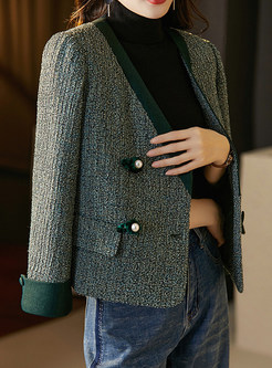 V-Neck Thickened Tweed Cropped Women's Jackets