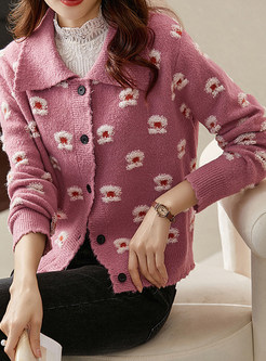 Stylish Thickened Turn-Down Collar Intarsia Open Front Knitted For Women
