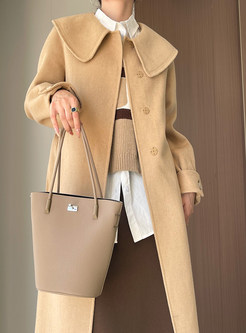Large Lapels Solid Color Woolen Womens Long Coats
