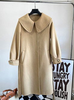 Large Lapels Solid Color Woolen Womens Long Coats