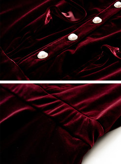 Shirt Collar Distored Selvedge Solid Color Velvet A-Line Dresses