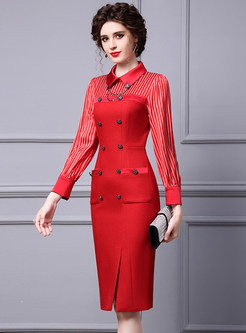 Exclusive Shirt Collar Double-Breasted Pencil Dresses