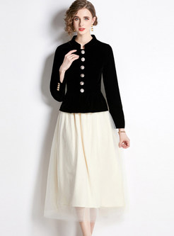 Quality Velvet Mockneck Coats & Big Hem Maxi Skirt Suits
