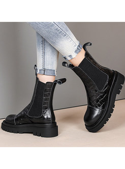 Round Toe Double Elastic Platform Womens Boots