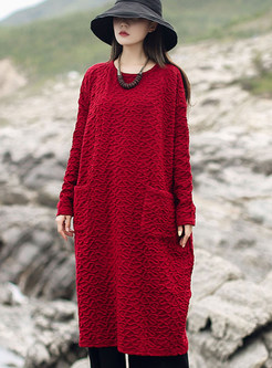 Boxy Solid Color Jacquard Knitted Dresses