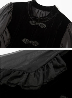 Mockneck Distored Selvedge Open Front Dressy Tops For Women