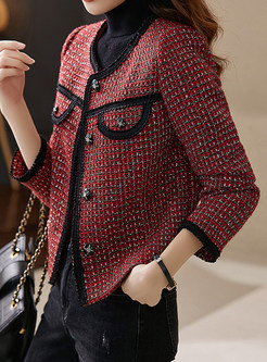 Crewneck Tweed Single-Breasted Cropped Women's Jackets