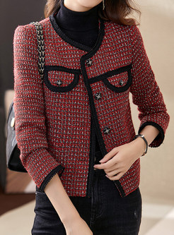 Crewneck Tweed Single-Breasted Cropped Women's Jackets
